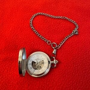 James Michael Silvertone Pocket Mechanical Watch /Works